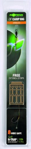 Korda - N Trap DF Rig Size Wide Gape B 10 15lb | Barbless Carp Fishing Rig | Pre-Tied for Easy Use | Versatile for Boilies, Pop-Ups & Bottom Baits