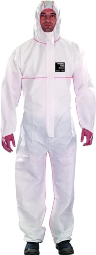 Ansell AlphaTec 1500 PLUS Model 111, Disposable Work Overall with Hood, Chemical Protection Type 5, Water Repellent and Flame-retardant, Industrial Safety Workwear, Men Women, White, Size 2XL (1 Unit)