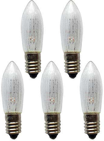 5er Set * 55 V / 3 W Topkerze/Riffelkerze/Spitzschaftkerze * für Schwibbogen u. Lichterketten * für 4 Brennstellen * f. innen * klar