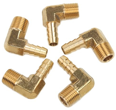 LTWFITTING 90-graders Vinkelkoppling i Mässing med Slanganslutning 1/4-Inch Hane BSPT x 5/16-Inch(8mm st) ID Slang Båt Vatten (5 st)