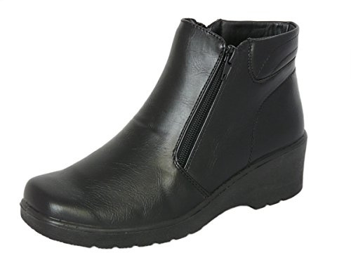 Cushion Walk Stivaletti da Donna, Stivaletti Tacco a Cuneo Basso, Pelle Sintetica con Chiusura a Doppia Zip (EU 38 UK 5, Nero)