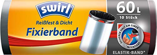 Swirl Fixierband-Müllbeutel, 1 Rolle, 10 Beuteln, Schwarz, 60 Liter (68 x 73 cm)