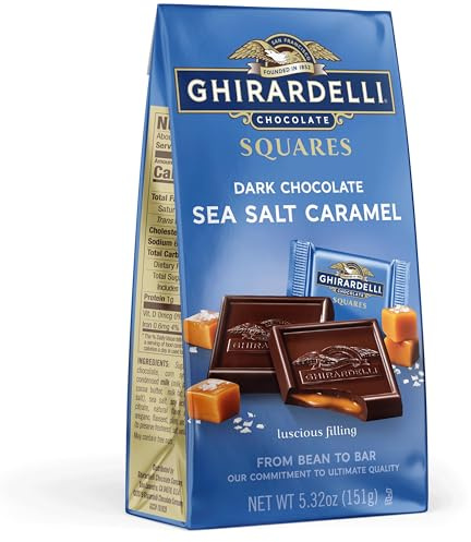 Ghirardelli Dark and Caramel Sea Salt Chocolate Squares Bag, 5.32-Ounce