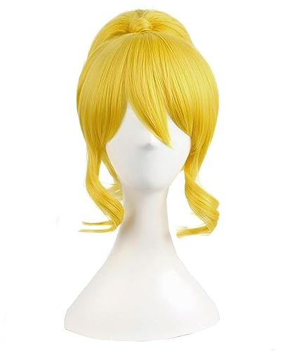 MapofBeauty 22 Zoll/55cm Kurz Haar + 1 Pferdeschwanz Cosplay Perücke (Gelb)