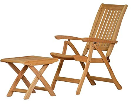 Kai Wiechmann Gartenmöbel Holz Set Pisa 1x Teak Fußhocker klappbar 1x Teak Hochlehner Premium