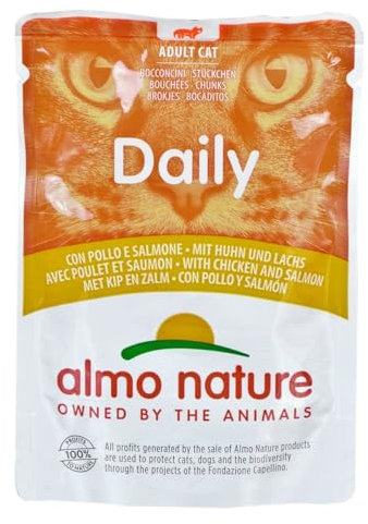 almo nature Daily Katzenfutter mit Huhn und Lachs Alleinfutter für Erwachsene Katzen,Nassfutter- 30er Pack (30 x 70 g)