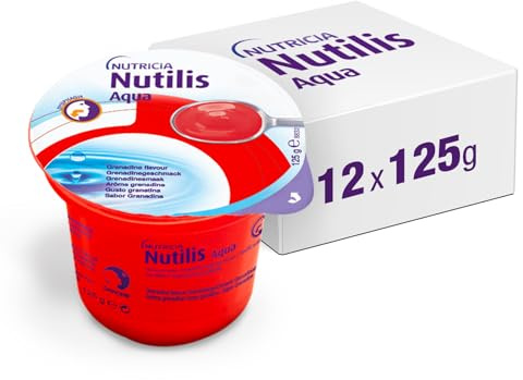 NUTILIS AQUA GEL - Acqua Gelificata per la Gestione Dietetica della Disfagia, Senza Zucchero, Glutine e Lattosio, Alimento a Fini Medici Speciali, Gusto Granatina - 12 x 125g
