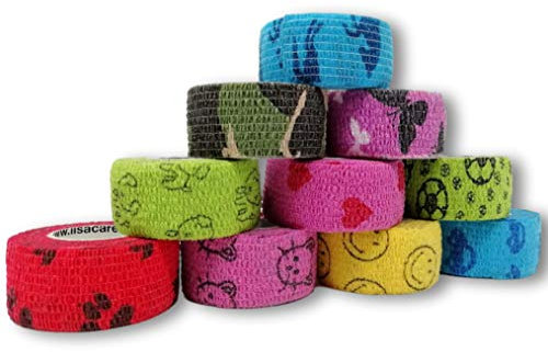 Pflasterverband, Wundpflaster, Kinderpflaster, Tierpflaster, elastisch & ohne Kleber, 2,5cm breit (10er Packung, Motiv Mix)