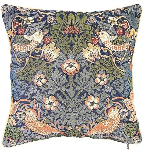 Signare Tapestry Cushion Cover 18 x18 inches 45cm x 45cm Decorative Sofa Cushions with William Morris Design (Strawberry Thief Blue, Cushion Cover ONLY)
