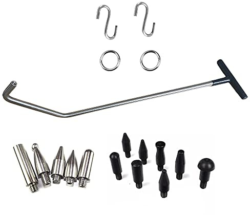 QDentMov Paintless Dent Removal Rods Kit 18 Pcs, Paintless Dent Repair rods with Interchangeable Tips, S&O Style Hook, Rubber Hammer,Dent Repair Tool for Car Body Dent Damage Repair