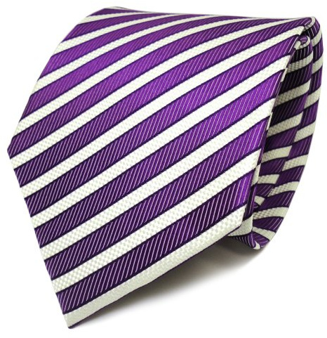 Diseñador corbata de seda - morado violeta crema rayas Tie