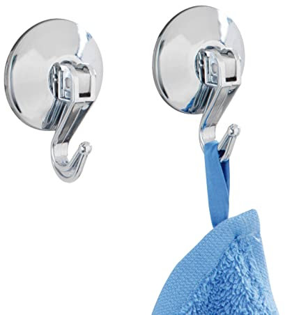 WENKO Crochet-ventouse à levier chrome set de 2 - set de 2, Plastique, 4 x 5.6 x 2.5 cm, Chromé