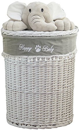 dvier Laundry basket Laundry collector Laundry chest with plush animal Elephant with lid Cover grey D.46 H.62