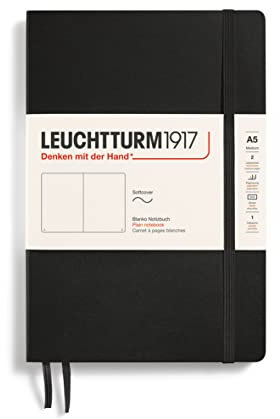 Leuchtturm1917 318651 Notizbuch Medium (A5), Softcover, 121 Seiten, blanko, schwarz