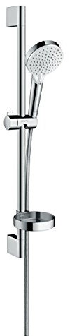 hangrohe Crometta - Set de douche, Ensemble de douche avec douchette, barre de douche 65cm, support de douche, flexible de douche 160cm et porte-savon, Blanc/chromé, 26553400