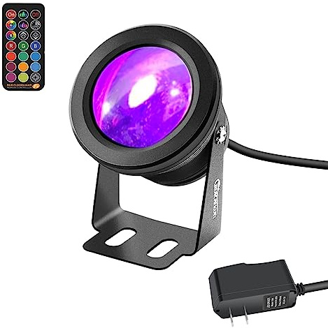 RUICAIKUN Outdoor Lights,10w Spot Lights Outdoor with US Plug and Remote Control,Dimmable Halloween Decor Christmas Lights Outdoor,Waterproof Spotlight with Timer（Light Color is Mixed, NOT Pure RGB）