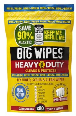 Big Wipes Heavy Duty Pro+ Hand Wipes x100 - Refill Pouch | Removes Paint, Oil, PU Foam & Adhesives. Aloe Vera & Vitamin E Enriched, Dual-Sided Trade Wipes, Skin Safe, Tear Resistant
