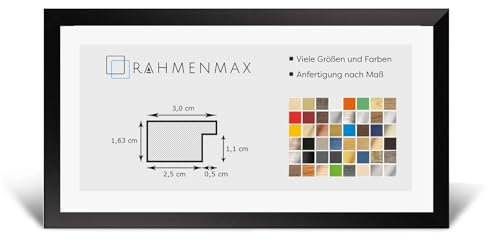 RahmenMax® Morena Bilderrahmen Holz 32x92 cm zum Aufhängen/Bilderrahmen Maßanfertigung möglich/MDF Posterrahmen/Bilder Rahmen in Schwarz Matt mit 1mm klarem Acrylglas/Puzzle Rahmen