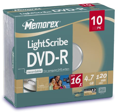 Memorex DVD-R LightScribe 16x 4.7GB, 10 Pack - DVD+RW vírgenes (10 Pack, 4.7 GB, DVD-R, 120 min, Caja de CD)