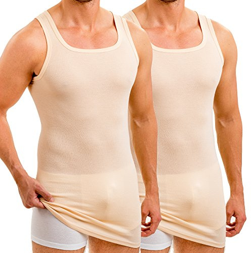 HERMKO 16027 2-pack män extra lång undertröja av bomull/modal, kräm, XL