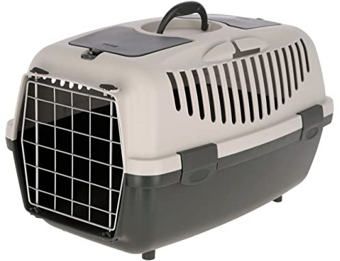 Kerbl Pet Transportbox Gulliver (Box für Katzen/Kleintiere, mit Metalltür + Vorrichtung für Autosicherheitsgurt, Farbe hellgrau/dunkelgrau)