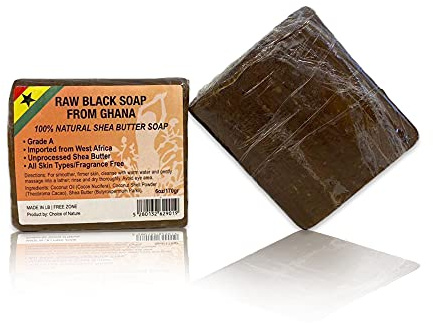 African Black Soap - 6 oz / 170 g - Organic Bar for Acne, Eczema Treatment, Dry Skin, Dark Spots Remover, Face and Body Wash - with Shea Butter, Cocoa Butter and Coconut Oil, For Women and Men