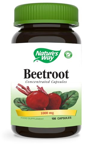 Nature's Way - Beetroot Capsules - 1,000mg Per Serving - Natural Source of Vegetarian Iron - Vitamins B1, B2, B3, B6 & Vitamin C - Suitable for Vegetarians and Vegans - 100 Capsules