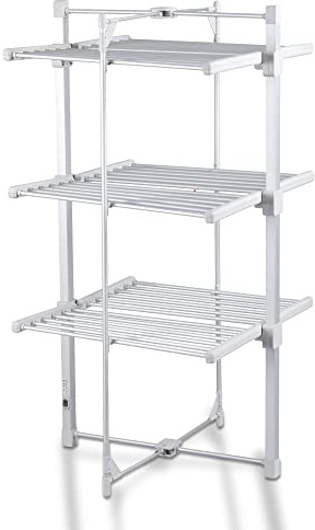 Schallen Mini 3 Tier 24 Heating Bars Foldable Airer Indoor Fast Dry Washing Electric Clothes Dryer Rack with Cover