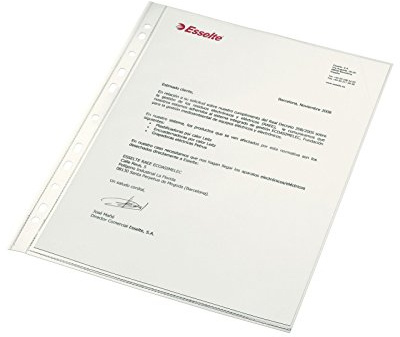 Esselte 46104 - Funda Porta Documentos A4, Polipropileno Cristal Liso Extra, Multitaladro 11, Caja de 100 Unidades, Transparente