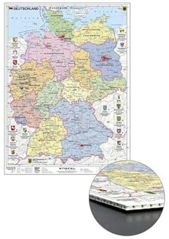 Deutschland politisch mit Wappen zum Pinnen auf Wabenplatte Inkl. zwei Wandhalterungen NEUE AUFLAGE