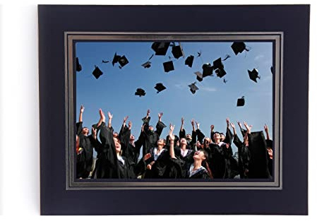 Kenro Pack of 50 Blue Cardboard Strut Mount Photo Frames with Silver Border (8x10 Inch/20x25cm) - Card Photo Mounts for Graduation, School Photos, Weddings - PMA142/50