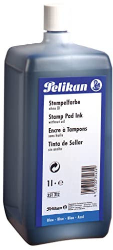 Pelikan, Tinta Acuosa para Estampado, Secado Rápido, Alta definición, Dosificador Flexible, Compatible con Cualquier Tampón de Sello, Botella de 1 Litro, Color Azul