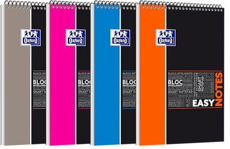Oxford EasyNotes Bloc-Notes à Spirales Format A4+ 160 Pages Grands Carreaux Seyès Couverture Polypro Couleur Aléatoire 210 x 315