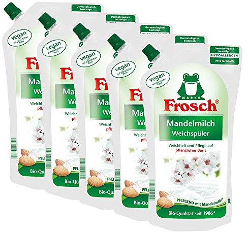 5x Frosch Mandelmilch Weichspüler 1 Liter - Pflegend mit Mandelmilch