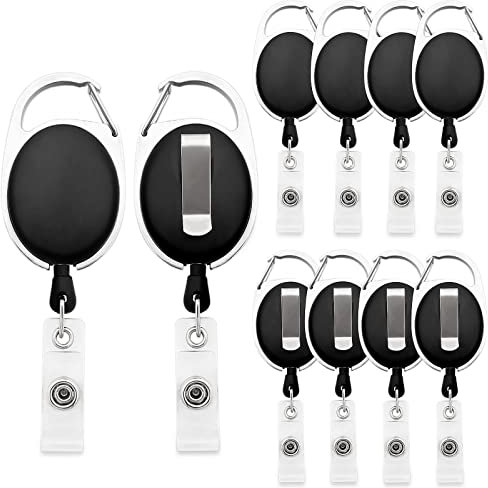 Fushing 10 Stück Schlüsselanhänger Set, Schlüsselring Retractable Badge Reel mit Belt Clip für ID Badge Holder, Kartenhalter, Schlüsselkarten, schwarz