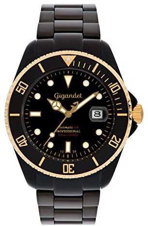 Gigandet Reloj de Hombre Automático Sea Ground Reloj de Buceo Analógico Correa de Acero Negro Oro G2-014