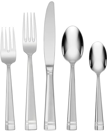 Oneida Silverware Set, Amsterdam 45-Piece Everyday Flatware Set, Service For 8, 18/0 Stainless Steel, Rust Resistant, Dishwasher Safe, Knives Spoons And Forks Set, Home And Kitchen (Silver, 45 Piece)