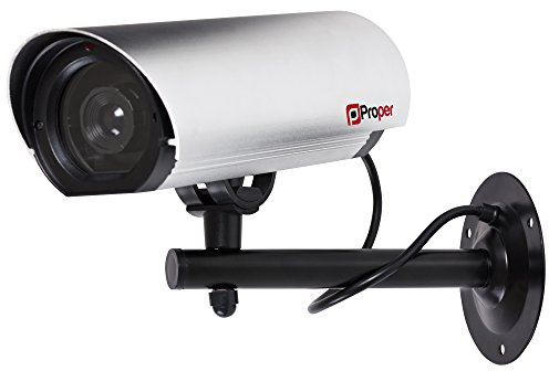 Properav Outdoor Indoor Fake Dummy Imitation Dummy CCTV Security Camera, Waterproof Aluminium with Blinking Flashing Light Bullet Shape Silver