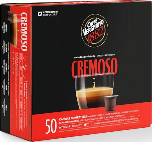 Caffè Vergnano 1882 - Èspresso Capsules Café Compatibles avec Nespresso et Compostables, Cremoso - Pack de 50 Capsules