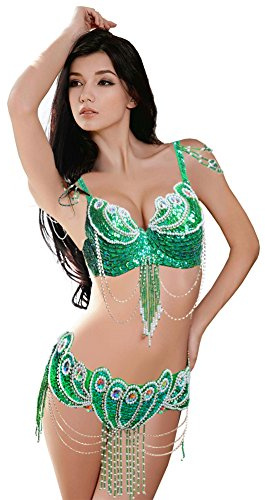 ROYAL SMEELA Ensemble de costume Belly Dance de professionnel pour femme Carnaval Bellydance Soutien-gorge et ceinture, Green
