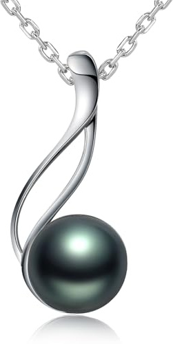 VIKI LYNN Tahiti Perlenkette für Damen 9-10mm Runde Tahiti Zuchtperlen Anhänger mit 925 Sterling Silber
