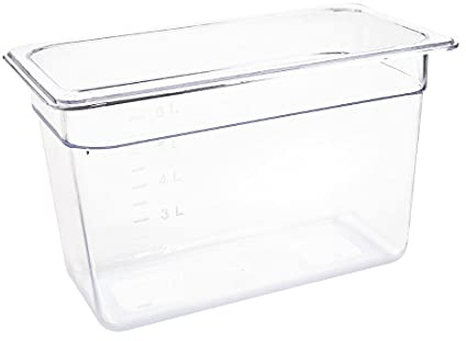 Vogue Polycarbonate 1/3 Gastronorm Container 200 mm Deep, Clear, Capacity: 7 Litre, 1/3 GN Plastic Gastronorm Tray, Stackable - Fridge, Freezer & Dishwasher Safe - Lid Sold Separately, U235