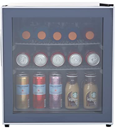 Avanti Beverage Cooler with Glass Door 60 Can Mini Refrigerator for Beer Soda Water 18.25-Inch Wide Freestanding, with Adjustable Temperature Control and Removable Shelves, 1.6-Cu.Ft., Metallic