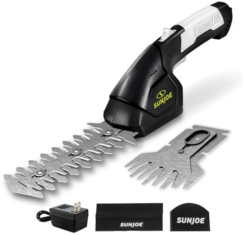 Sun Joe HJ604C 2-in-1 Cordless Grass Shear and Hedge Trimmer, 7.2V Handheld Electric Shrub Trimmer Grass Cutter, 1250 RPM Steel Blades, Rechargeable Lithium-Ion Battery and Charger Included