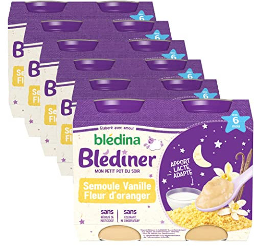 Blédina - Blédîner - Plat du soir bébé inspiré du fait maison - Semoule vanille fleur d'oranger - Dès 6 mois - 12 pots de 200g