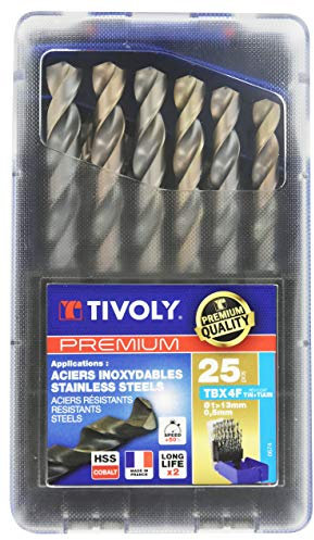 Tivoly 11456170017 Coffret G de 25 Forets Premium Tbx 4f Hss Cobalt Revetu Blade, Affûtage 4 Faces, Contient Ø 1 à 13mm Par 1/2mm
