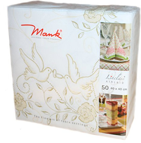 Mank Hochzeitsserviette Airlaid Servietten Hochzeit 40x40 cm, Premium Einweg-Serviette, textilähnlich und saugstark, perfekt für Hochzeit & Partys, 50 Stück Taube Creme-Gold