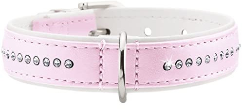 HUNTER MODERN ART LUXUS Hundehalsband, Kunstleder, Strasssteinchen, 42 (S), rosa/weiß