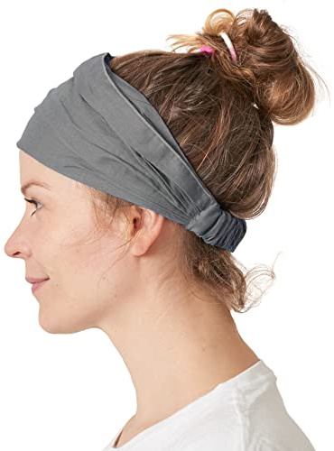 CHARM Damen Sommer Kopftuch Bandana - Haarband Aus Baumwolle Mit Gummizug Grau