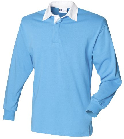 Front Row män rugby-tröja, långärmad, av bomull, klassisk XXL blå – Surf Blue/White